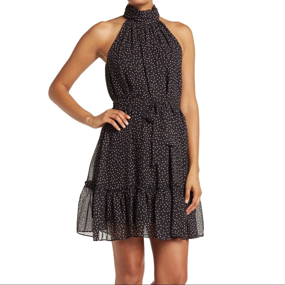 Taylor Dresses Patterned Chiffon Mock Neck Polka Dot Jacquard Dress Sz 6